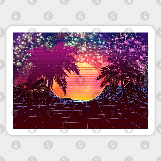 Retro fireworks over beach design Sticker by AnnArtshock